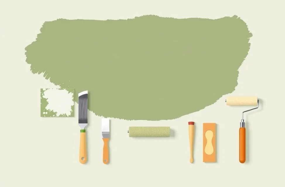 Outils de peinture disposés dans l'ordre des étapes du chantier