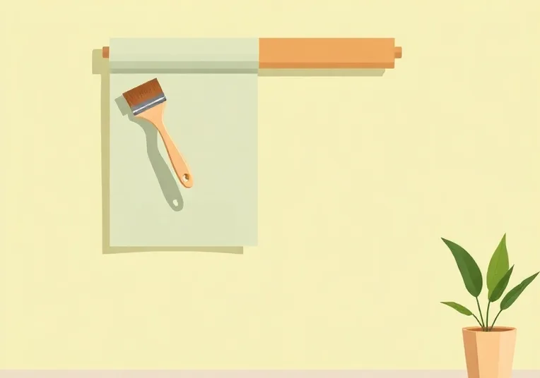 Pose de papier peint, rouleau et brosse à maroufler